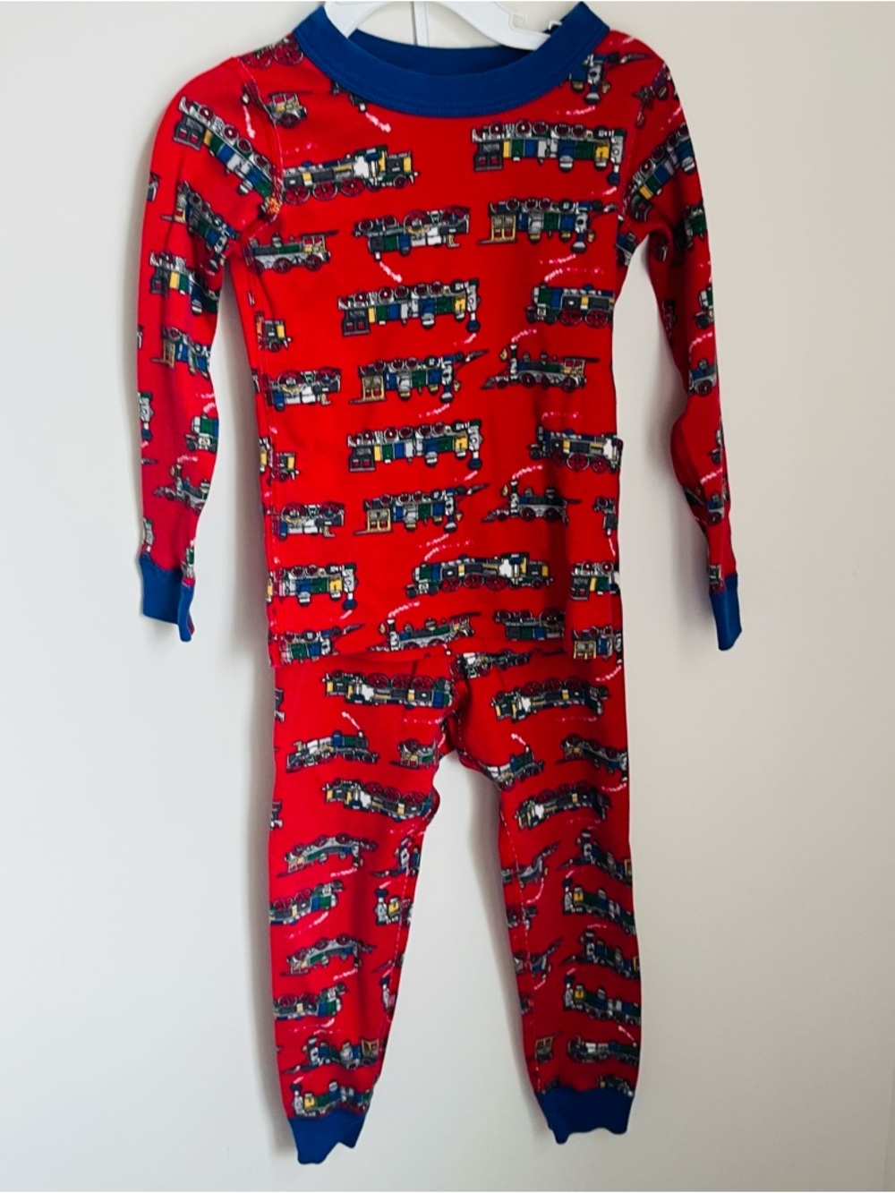 Hanna Andersson Size 100 4 Pajamas Red Trains Long Johns Boys Sleepwear